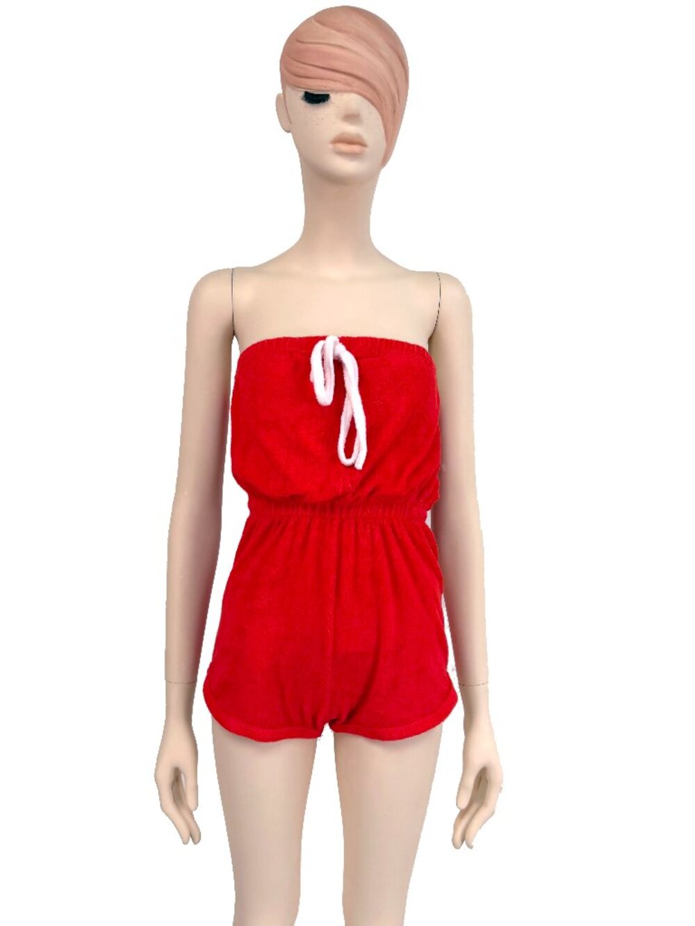 Vtg 80s Red Terry Cloth Strapless Romper Tube Top Jumper Summer Beach Cover Up M